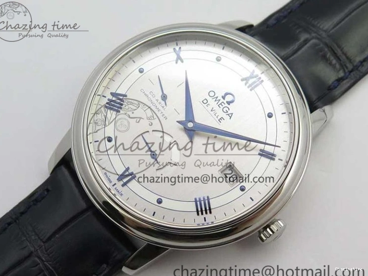 0215 Timeless De Ville Prestige Real PR SS ZF 1:1 Best Edition Gray Dial Blue Markers on Blue Leather Strap MIYOTA 7936